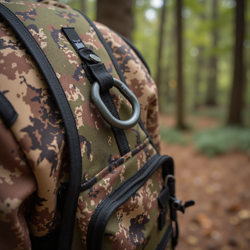 Camouflage patterned ice bag, outdoor style, rugged look, nature setting