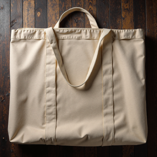 Large jute market bag, heavy duty, natural look, placed in market setting