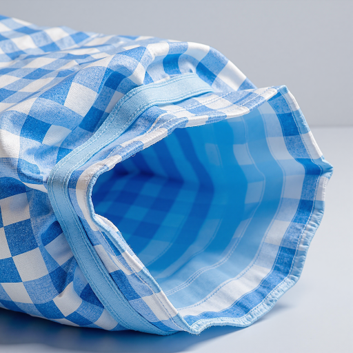 Blue and white striped non-woven shopping bag, nautical theme, studio lighting