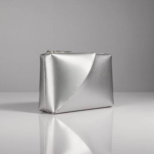 Shiny silver DuPont Tyvek bag, high-tech look, reflective surface, studio lighting